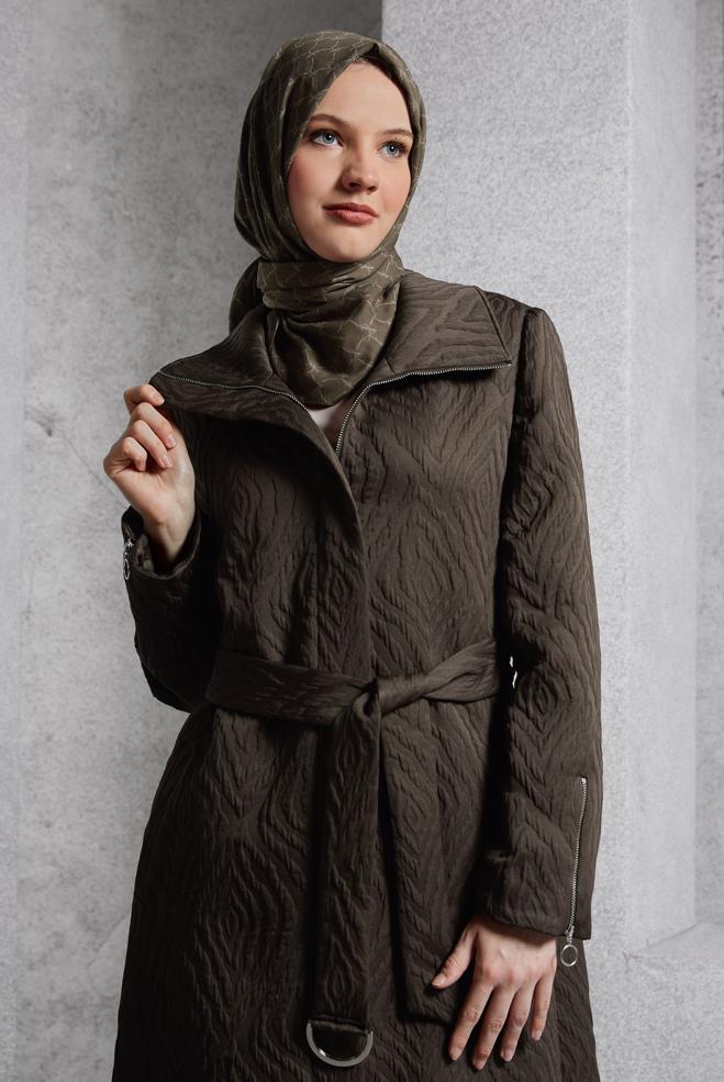Vêtements hijab BRUN TRENCH-COAT CEINTURÉ 10926 - ALVİNA
