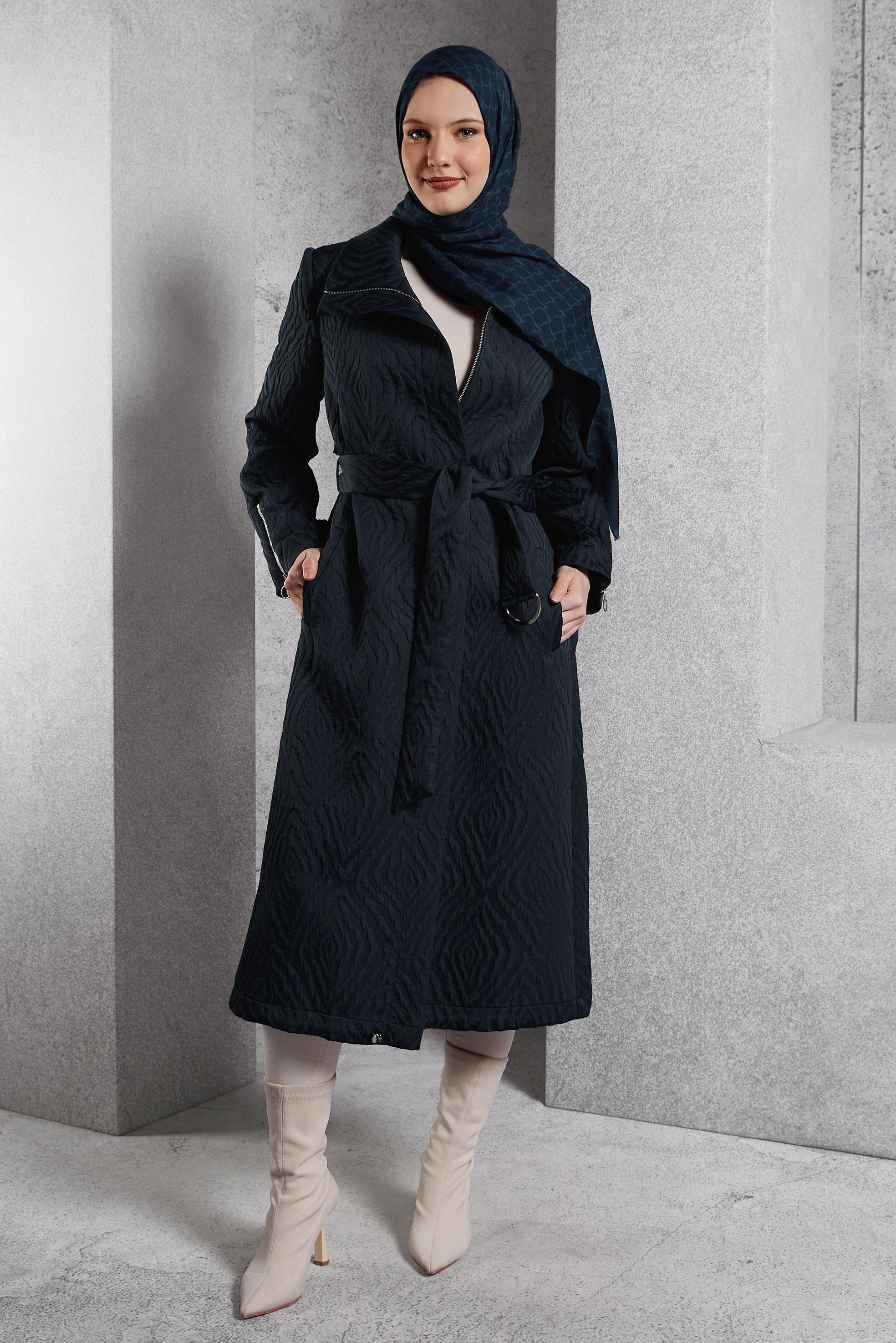 Vêtements hijab BLEU MARINE TRENCH-COAT CEINTURÉ 10926