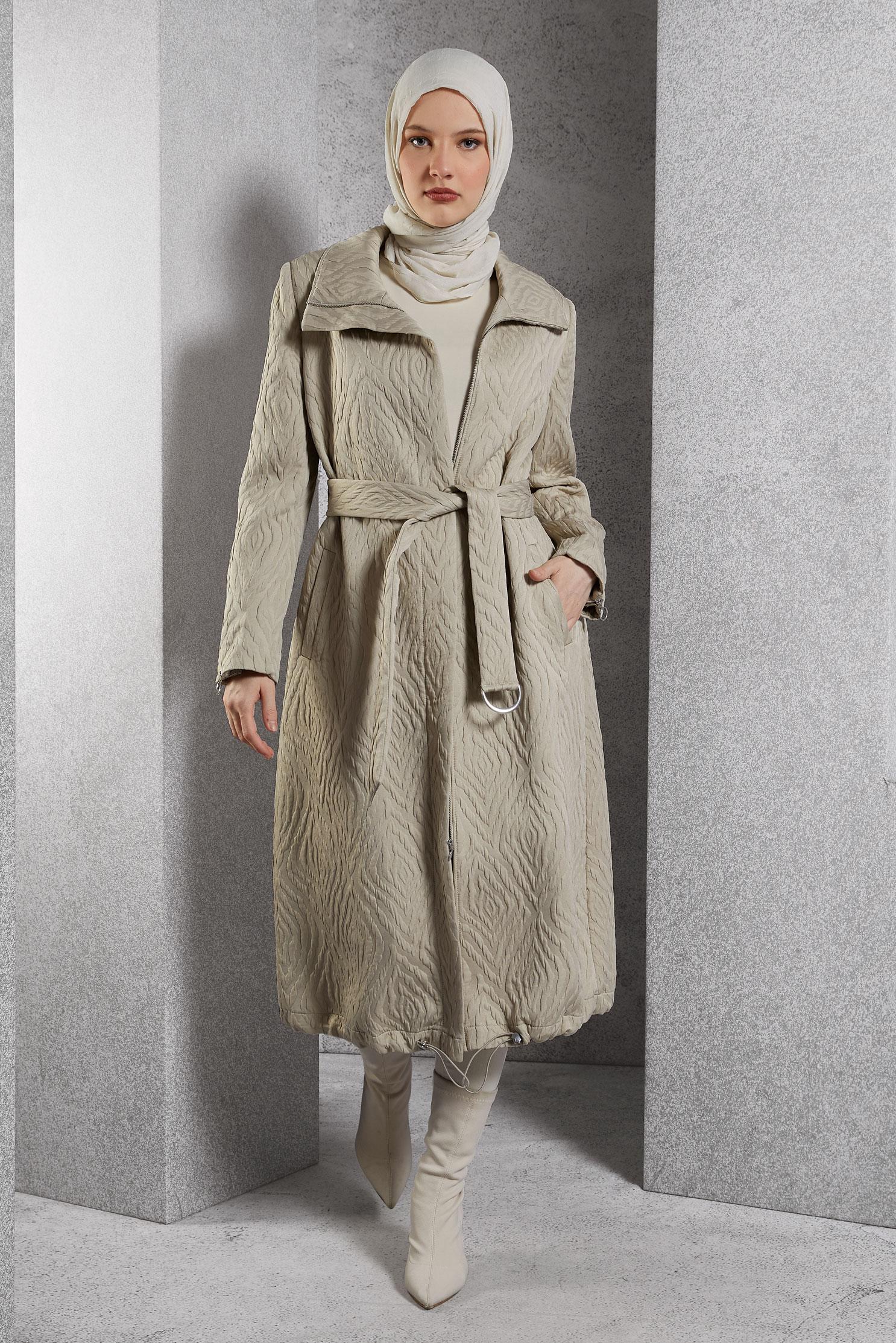 Vêtements hijab BEIGE TRENCH-COAT CEINTURÉ 10926