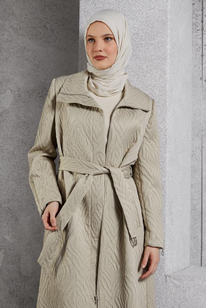 Vêtements hijab BEIGE TRENCH-COAT CEINTURÉ 10926 - ALVİNA