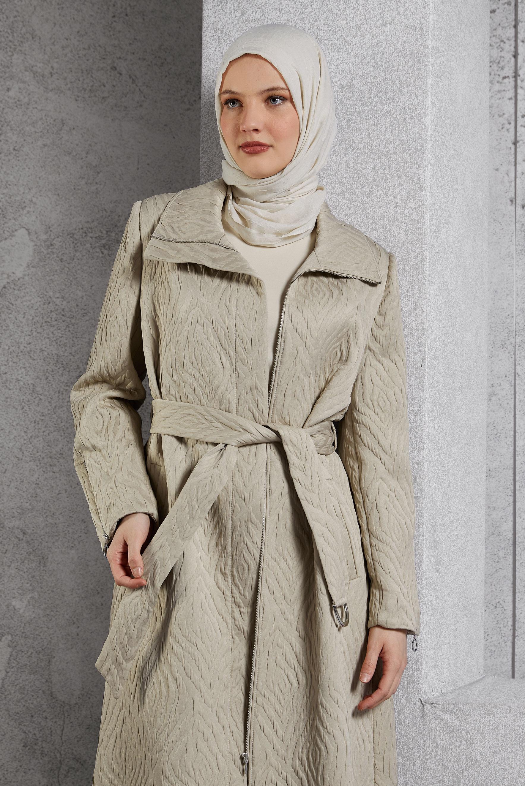 Vêtements hijab BEIGE TRENCH-COAT CEINTURÉ 10926