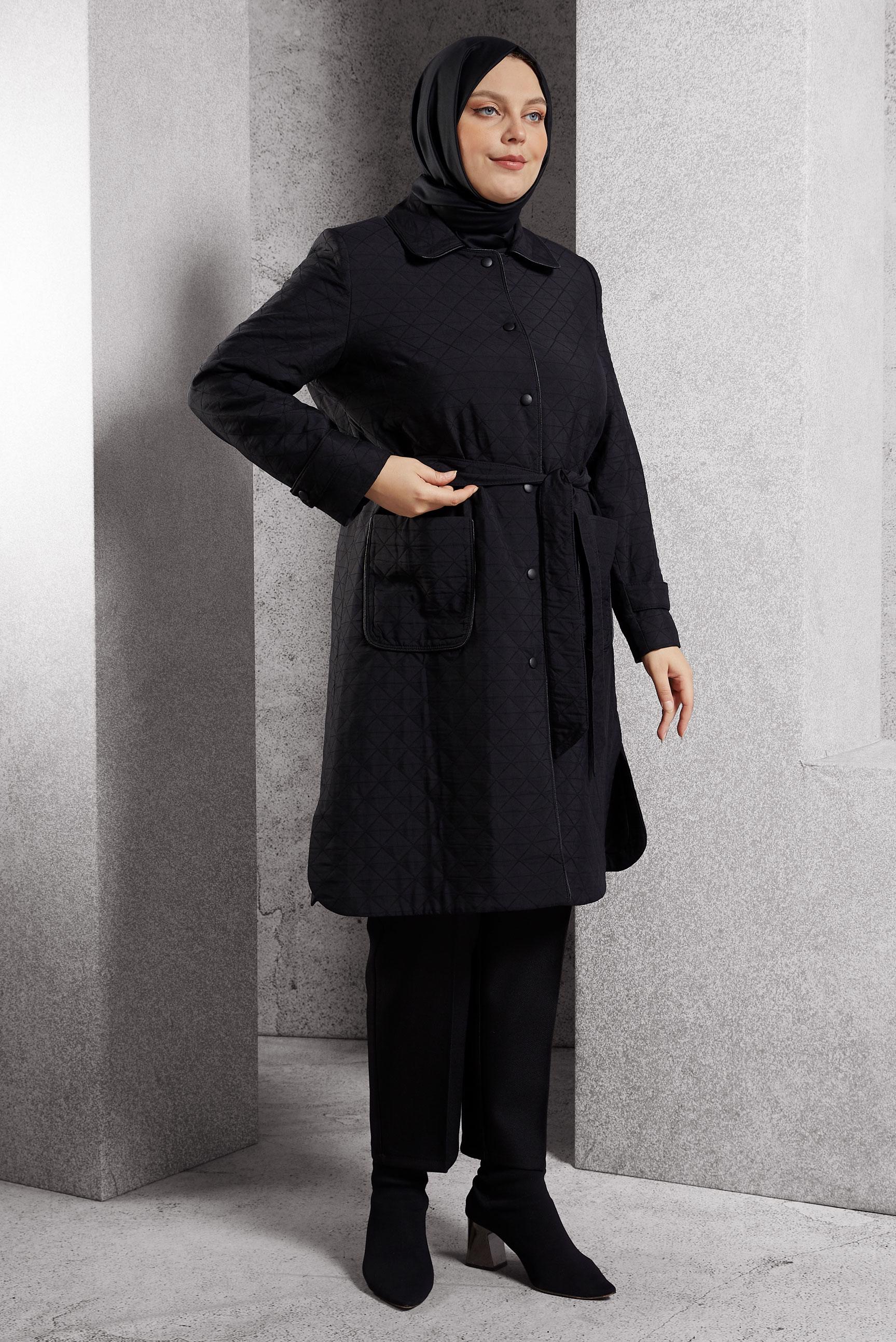 Vêtements hijab NOIR TRENCH-COAT MATELASSÉ CEINTURÉ 10927