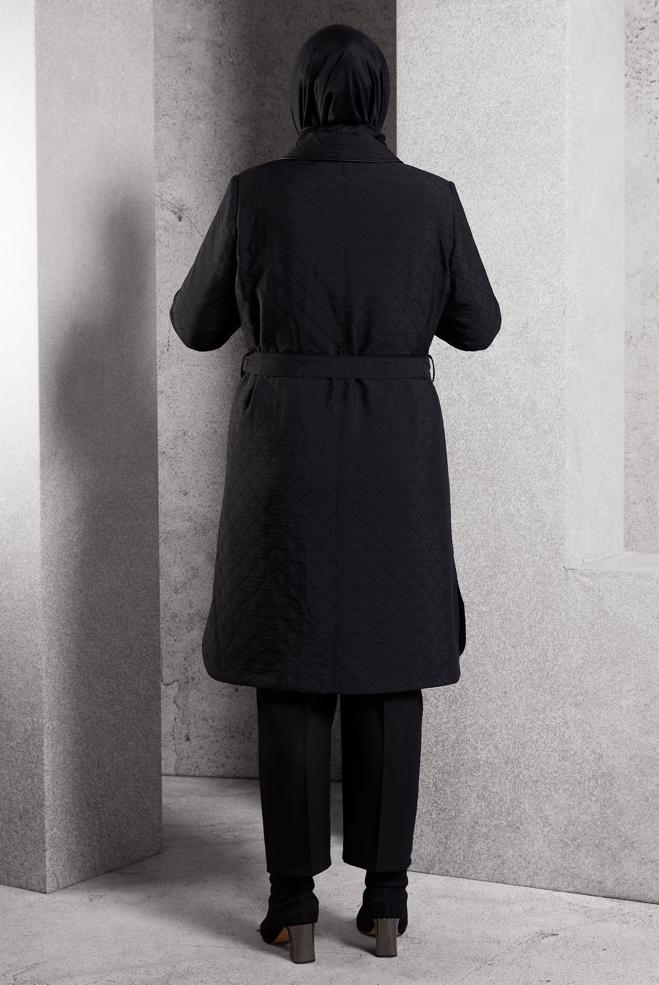 Vêtements hijab NOIR TRENCH-COAT MATELASSÉ CEINTURÉ 10927 - ALVİNA