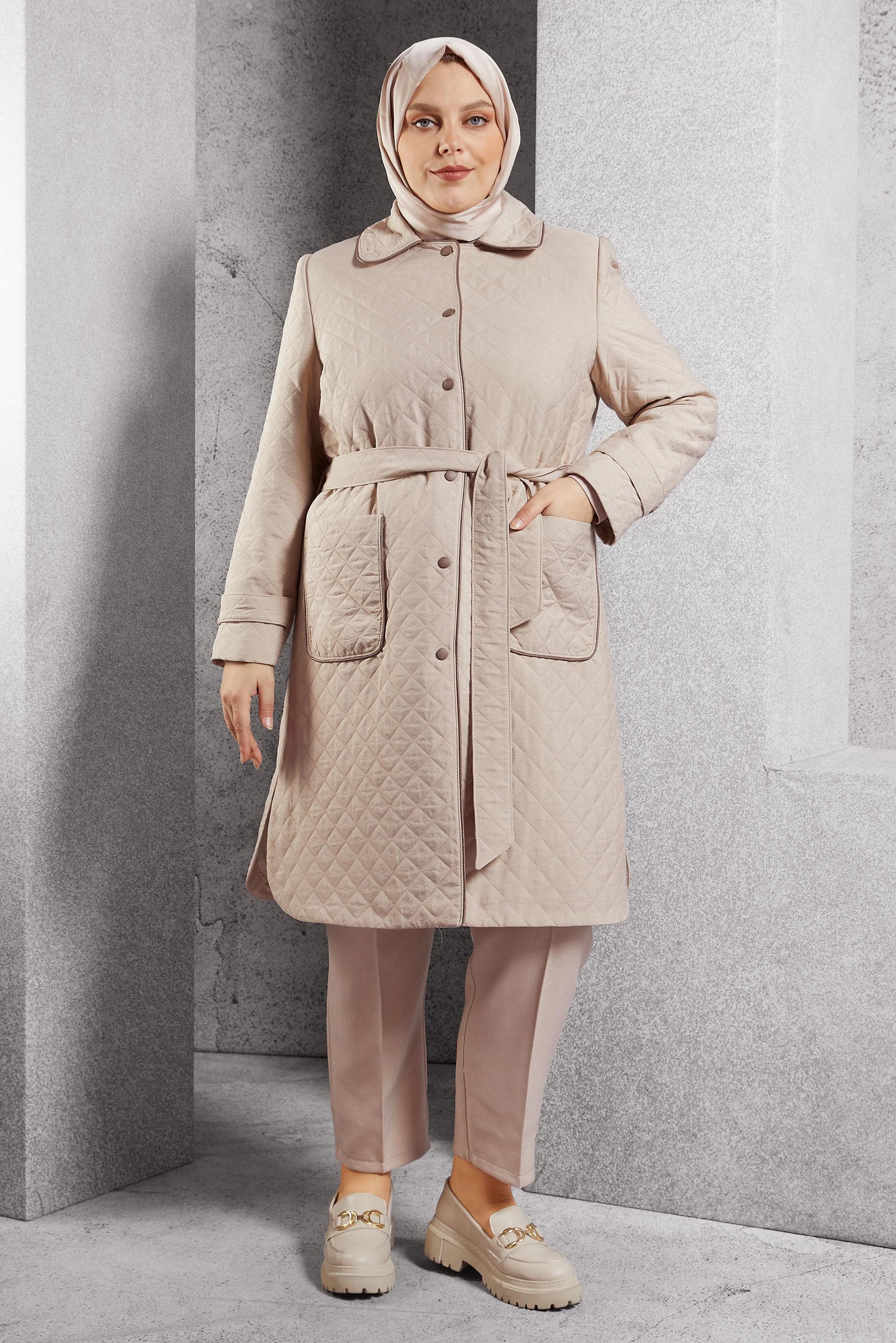 Vêtements hijab BEIGE TRENCH-COAT MATELASSÉ CEINTURÉ 10927