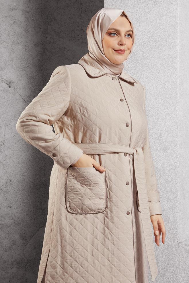 Vêtements hijab BEIGE TRENCH-COAT MATELASSÉ CEINTURÉ 10927 - ALVİNA