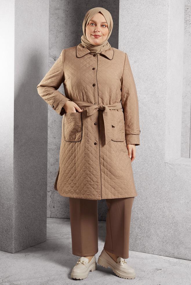 Vêtements hijab BRUN TRENCH-COAT MATELASSÉ CEINTURÉ 10927 - ALVİNA