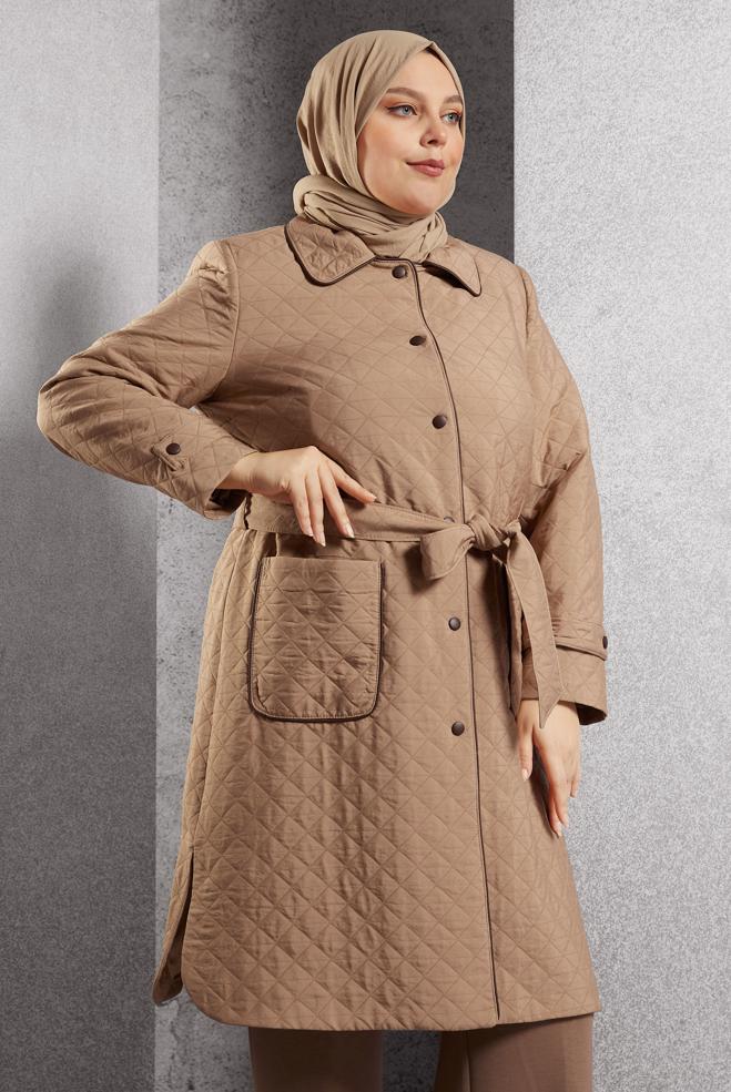 Vêtements hijab BRUN TRENCH-COAT MATELASSÉ CEINTURÉ 10927 - ALVİNA