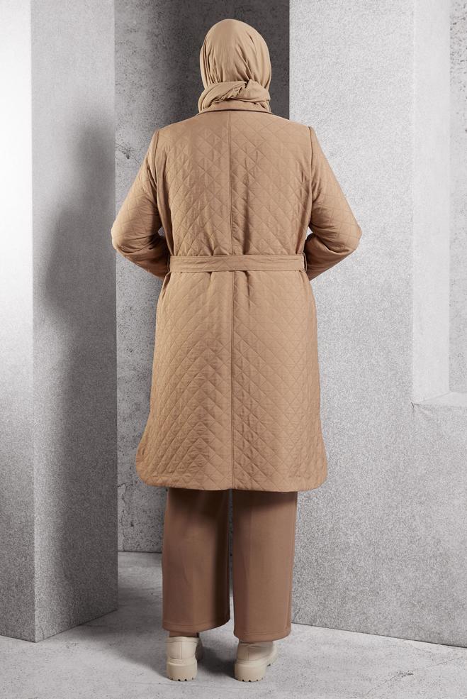 Vêtements hijab BRUN TRENCH-COAT MATELASSÉ CEINTURÉ 10927 - ALVİNA