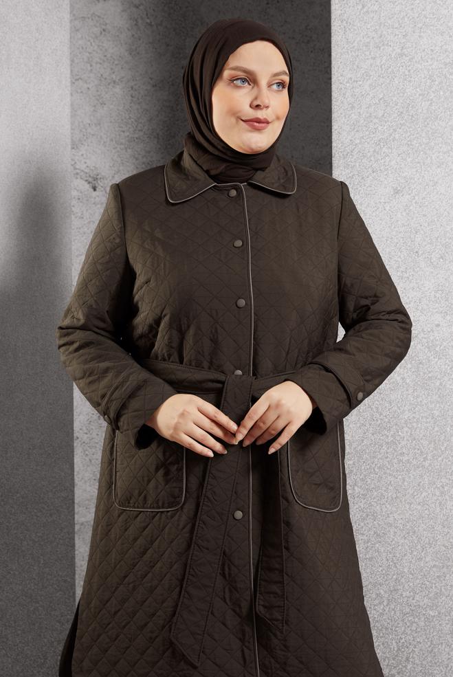 Vêtements hijab BRUN TRENCH-COAT MATELASSÉ CEINTURÉ 10927 - ALVİNA