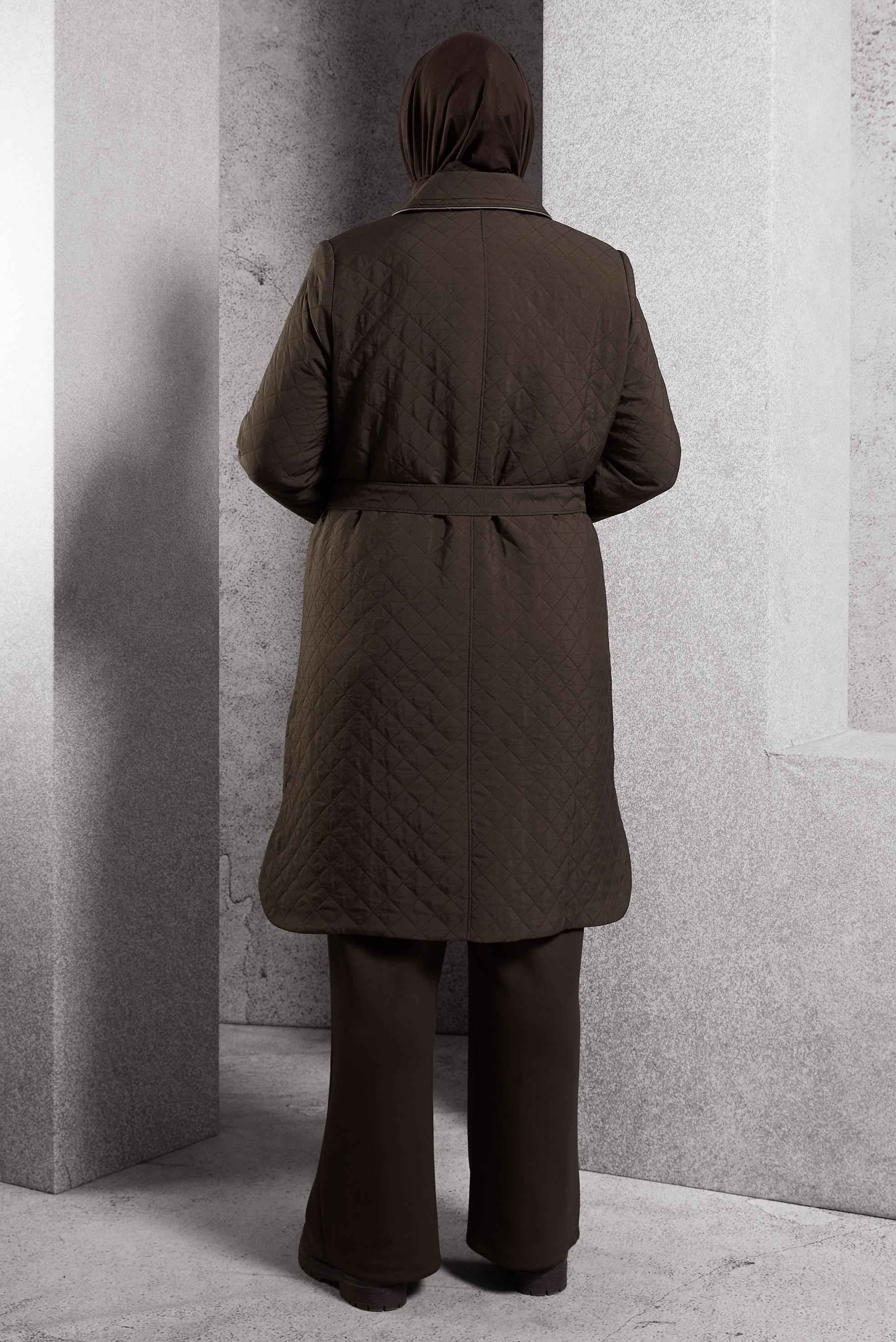 Hijab clothing BROWN BELTED QUILTED TRENCH COAT 10927