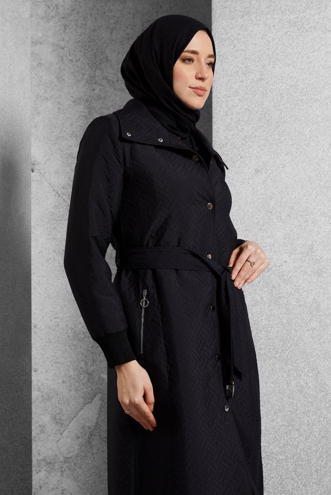 Vêtements hijab NOIR TRENCH-COAT CEINTURÉ 10928 - ALVİNA