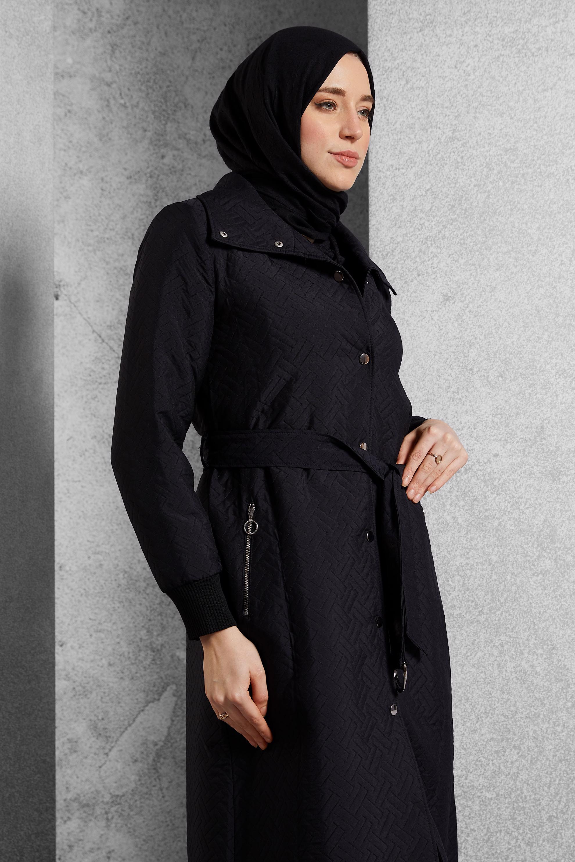 Vêtements hijab NOIR TRENCH-COAT CEINTURÉ 10928