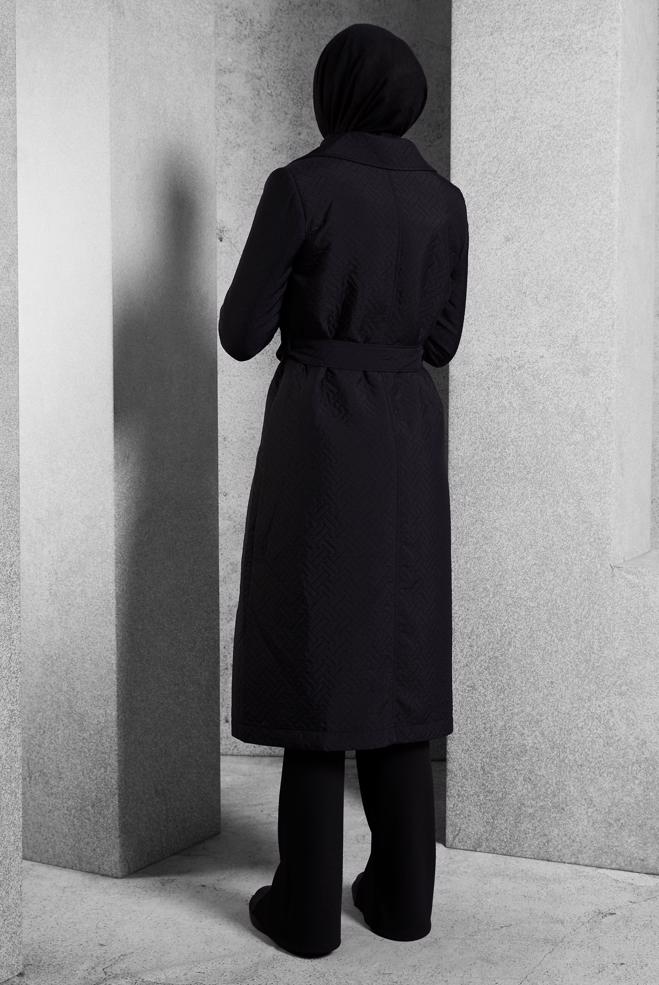 Vêtements hijab NOIR TRENCH-COAT CEINTURÉ 10928 - ALVİNA
