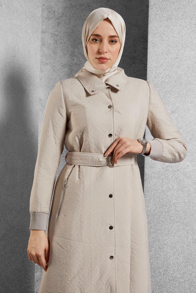 Vêtements hijab BEIGE TRENCH-COAT CEINTURÉ 10928 - ALVİNA
