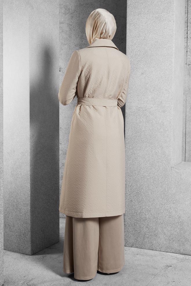Vêtements hijab BEIGE TRENCH-COAT CEINTURÉ 10928 - ALVİNA