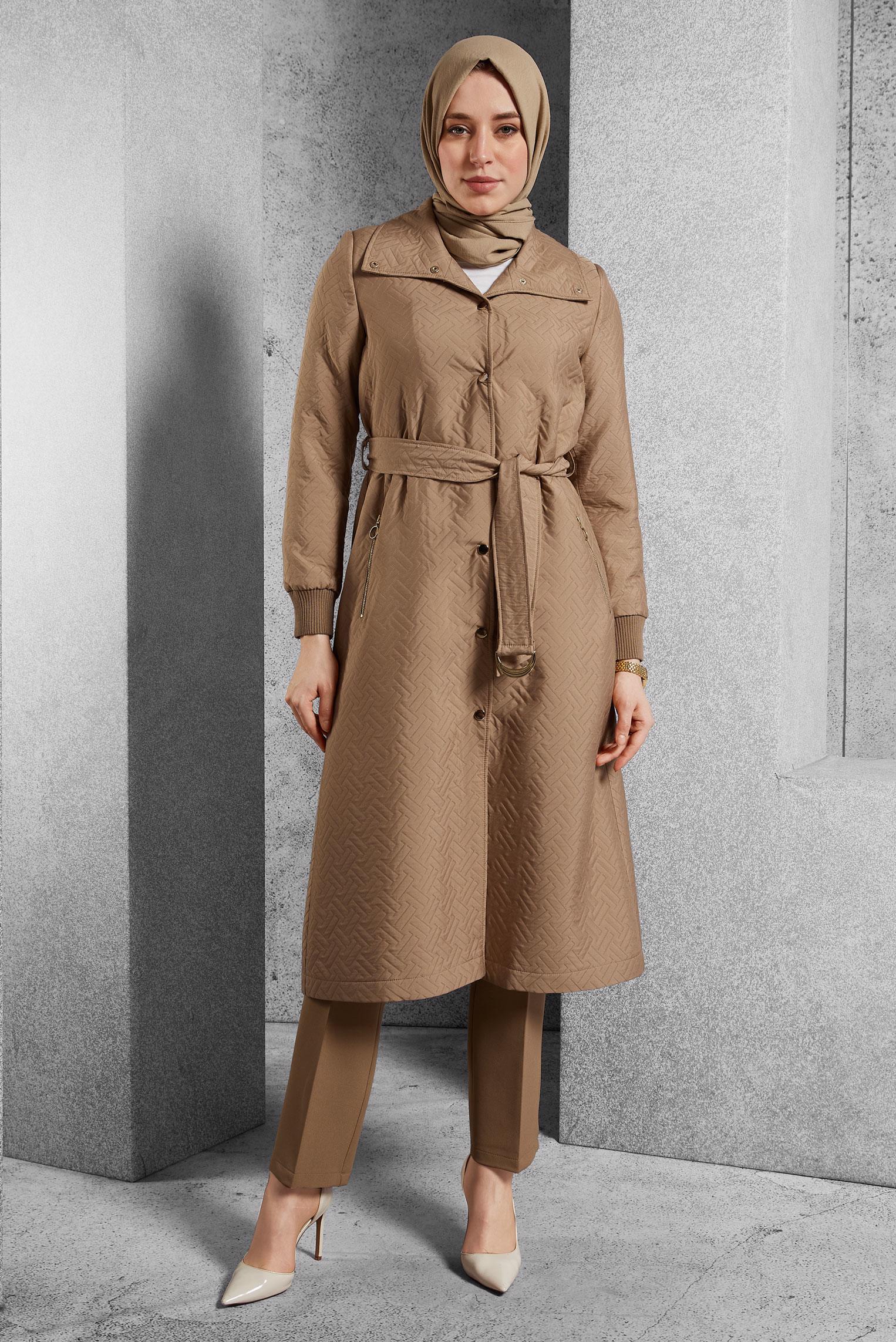 Vêtements hijab BRUN TRENCH-COAT CEINTURÉ 10928