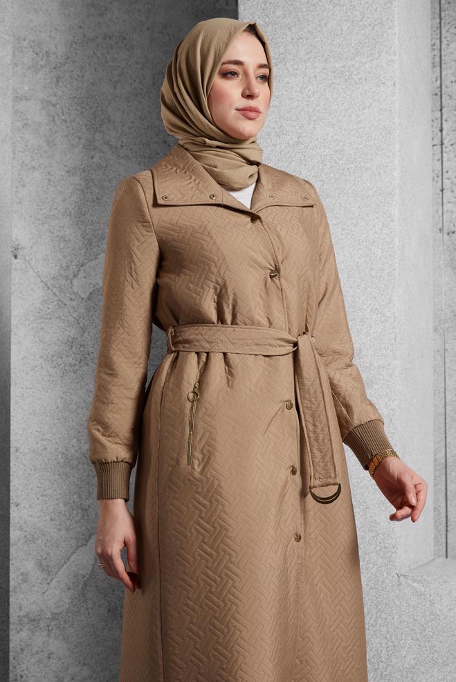 Vêtements hijab BRUN TRENCH-COAT CEINTURÉ 10928 - ALVİNA