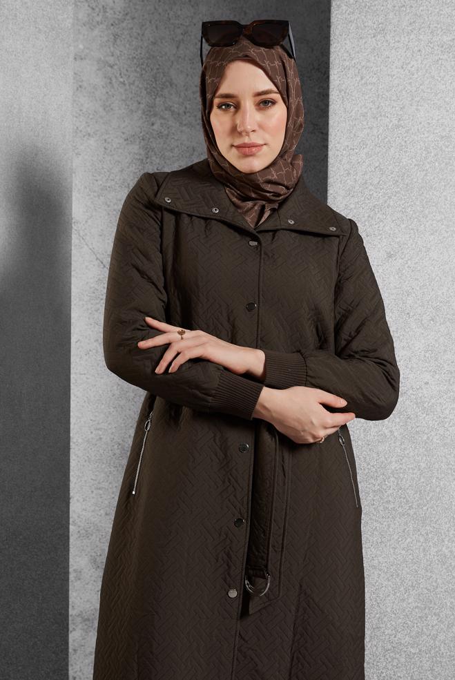 Vêtements hijab BRUN TRENCH-COAT CEINTURÉ 10928 - ALVİNA