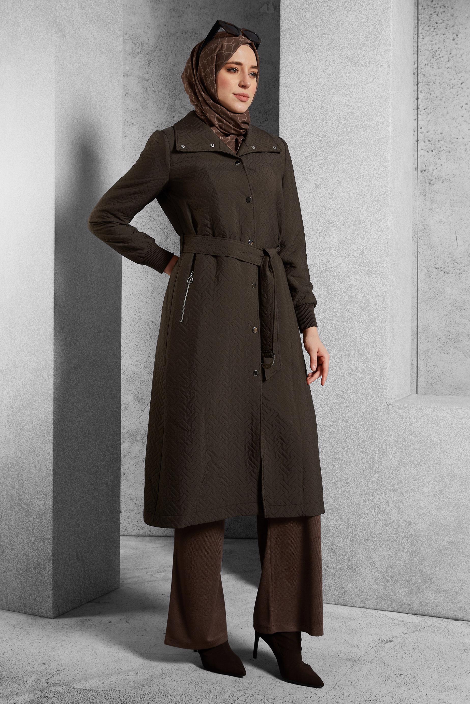 Vêtements hijab BRUN TRENCH-COAT CEINTURÉ 10928