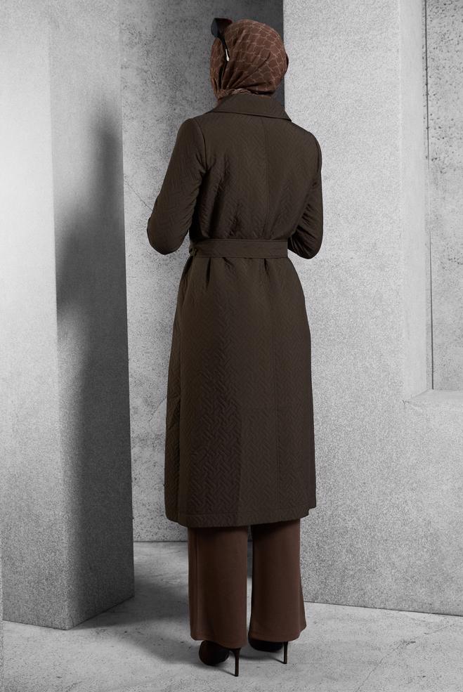 Vêtements hijab BRUN TRENCH-COAT CEINTURÉ 10928 - ALVİNA