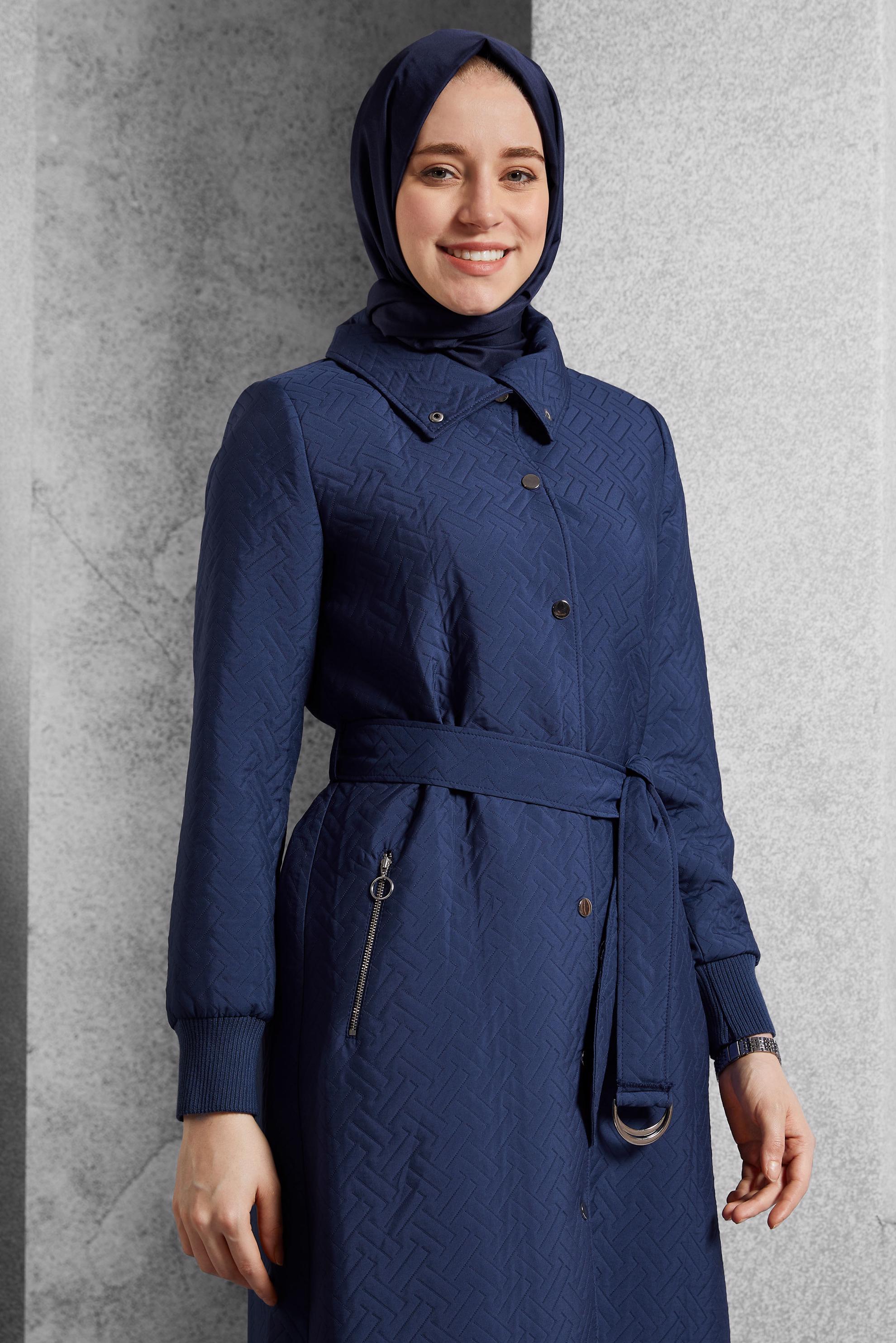 Vêtements hijab BLEU MARINE TRENCH-COAT CEINTURÉ 10928