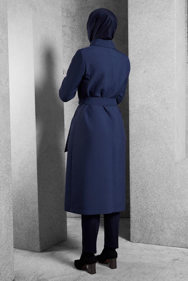 Vêtements hijab BLEU MARINE TRENCH-COAT CEINTURÉ 10928 - ALVİNA