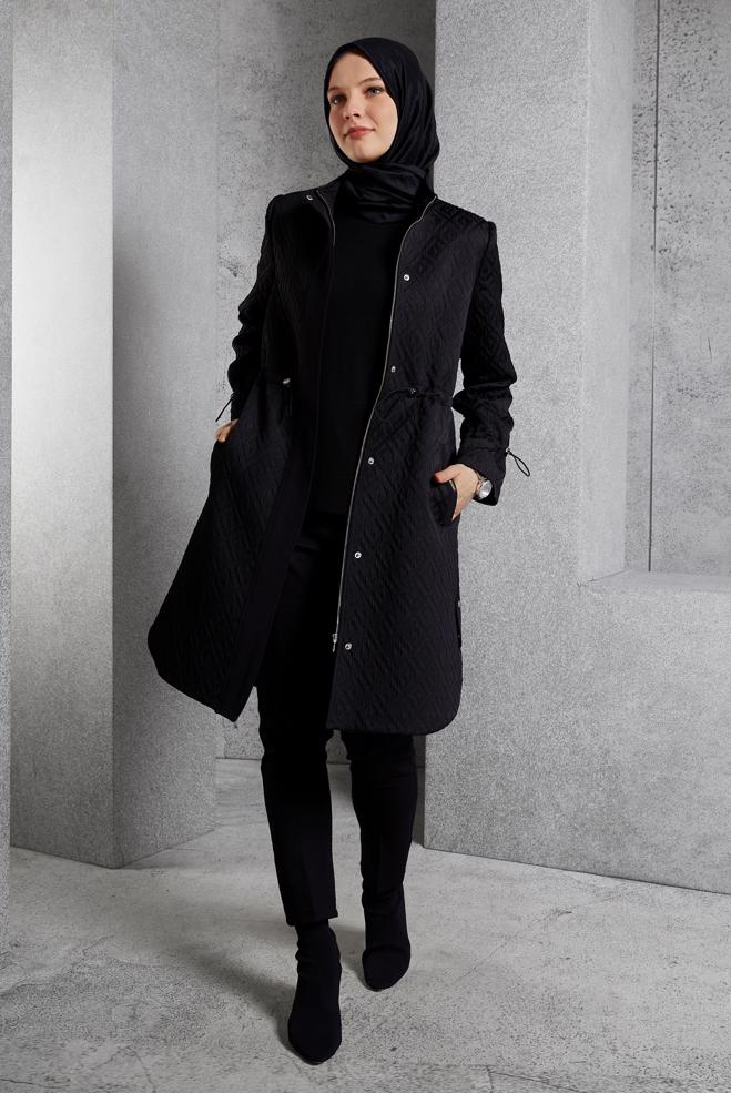 Vêtements hijab NOIR TRENCH-COAT MATELASSÉ 10929 - ALVİNA