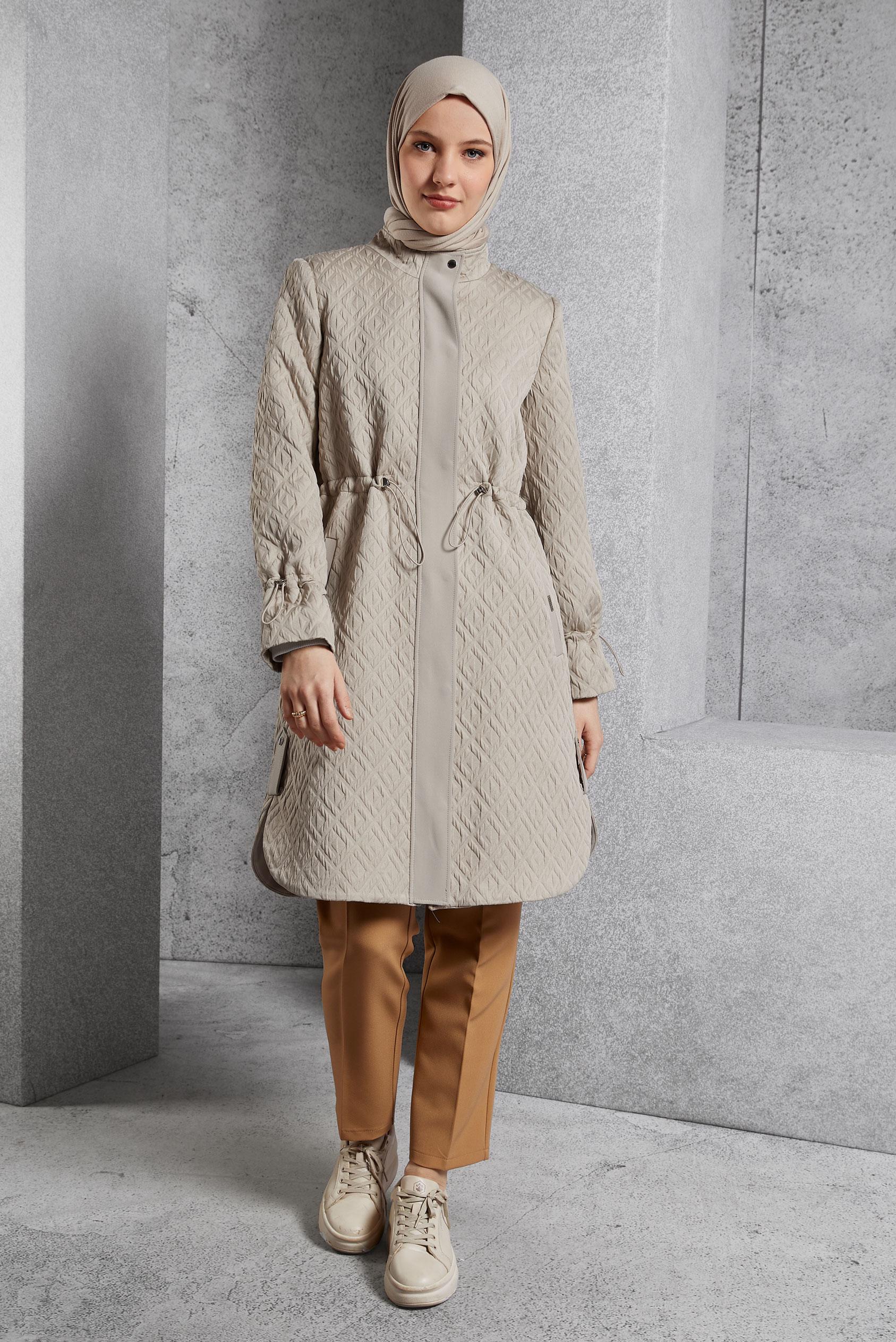 Vêtements hijab BEIGE TRENCH-COAT MATELASSÉ 10929