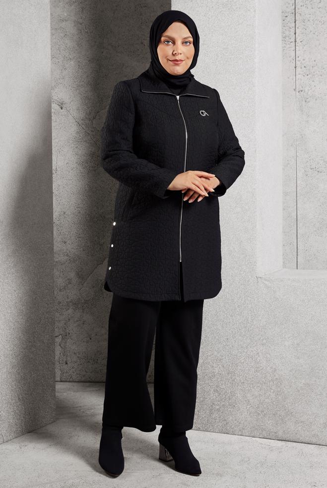 Vêtements hijab NOIR TRENCH-COAT MATELASSÉ 10930 - ALVİNA