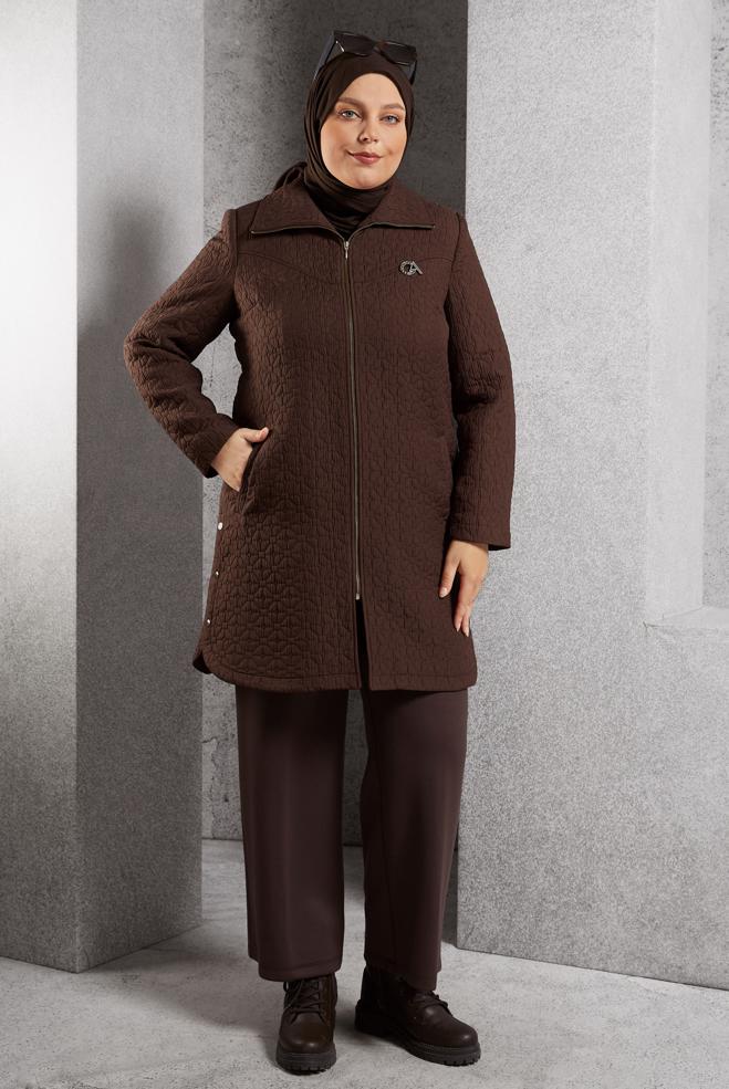 Vêtements hijab BRUN TRENCH-COAT MATELASSÉ 10930 - ALVİNA