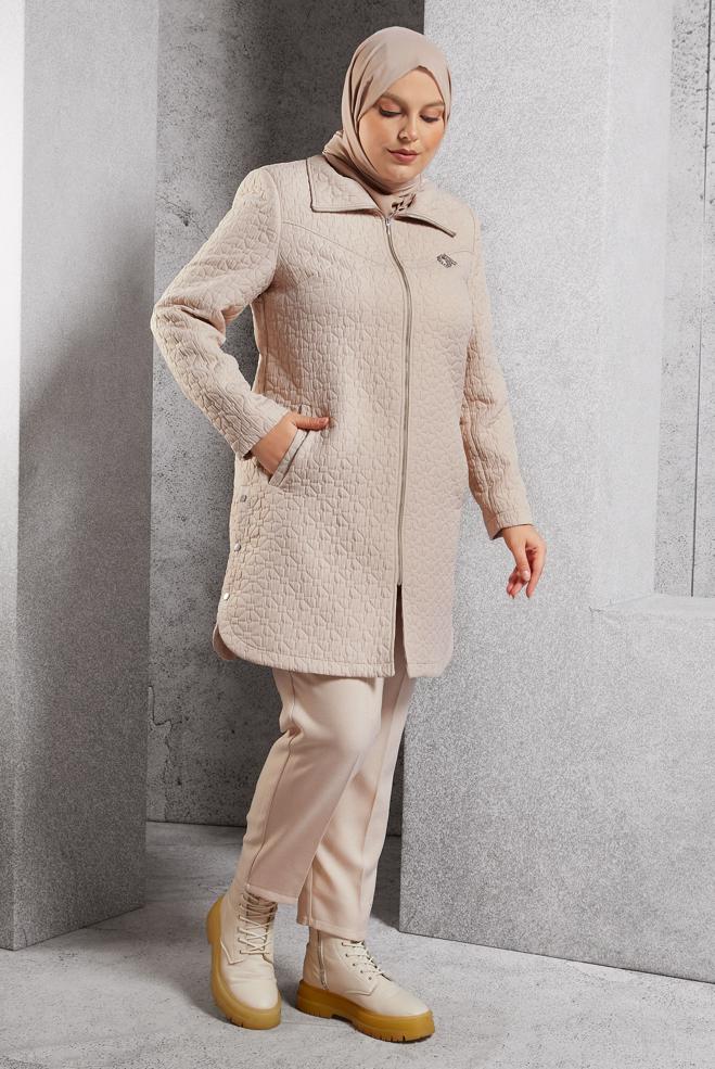 Vêtements hijab BEIGE TRENCH-COAT MATELASSÉ 10930 - ALVİNA