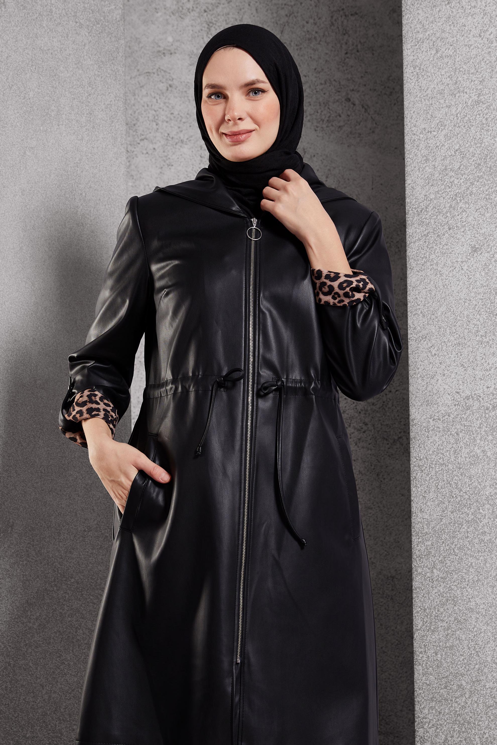 Vêtements hijab NOIR TRENCH-COAT EN SIMILI CUIR 10931