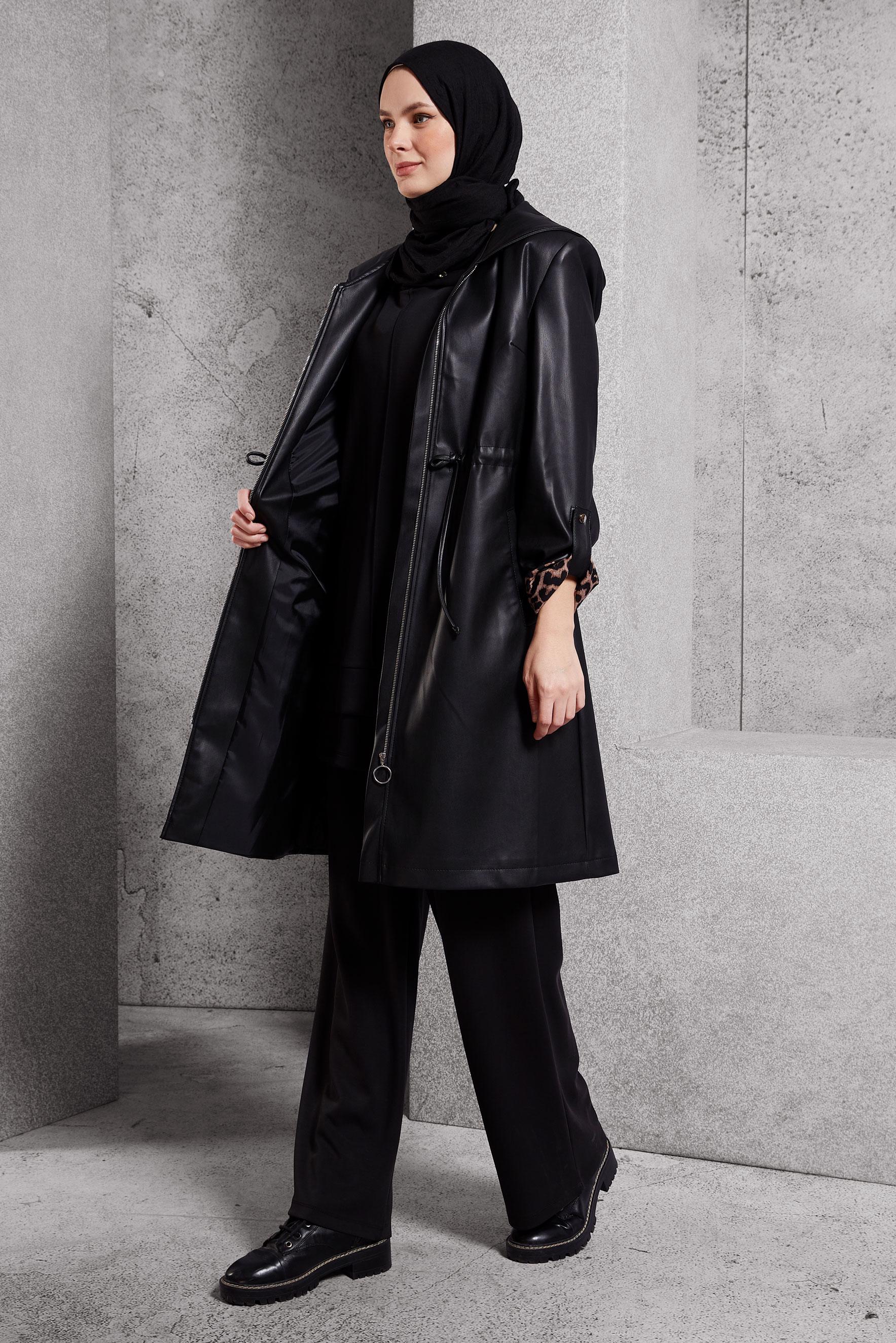 Vêtements hijab NOIR TRENCH-COAT EN SIMILI CUIR 10931
