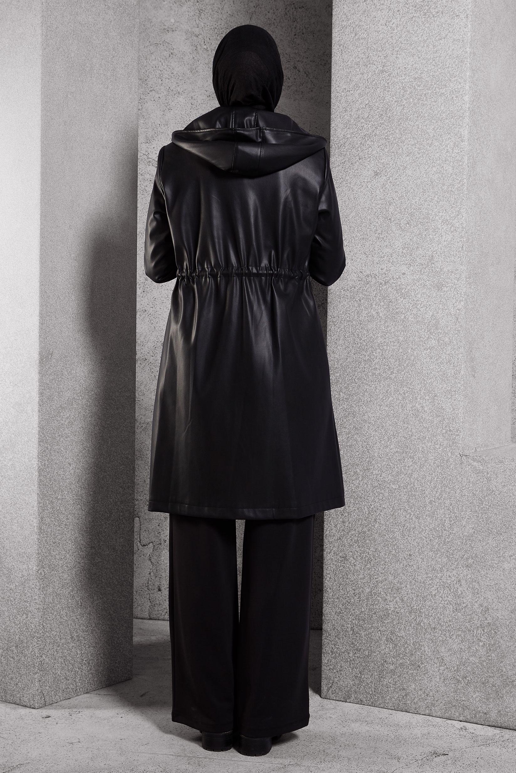 Vêtements hijab NOIR TRENCH-COAT EN SIMILI CUIR 10931