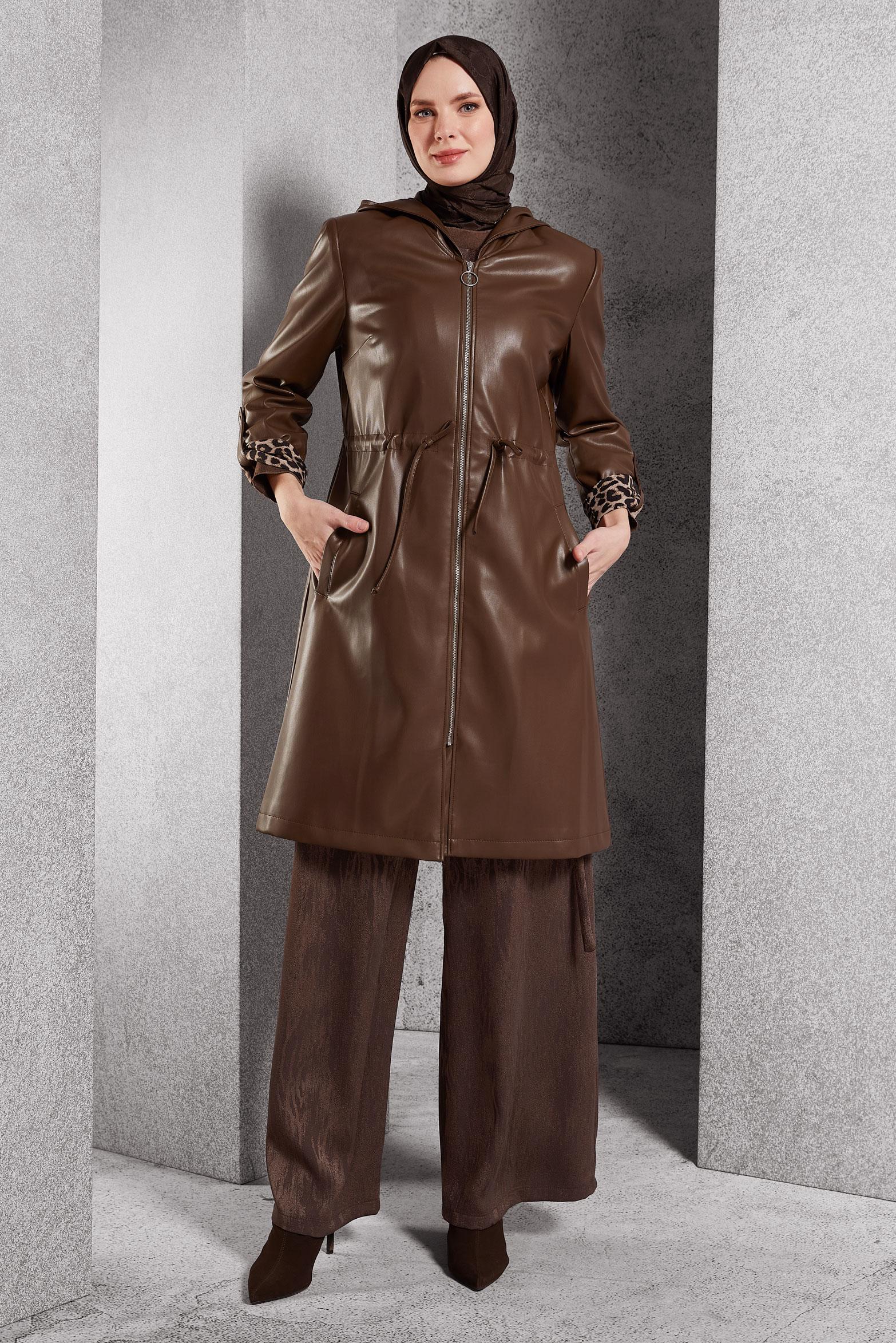 Vêtements hijab BRUN TRENCH-COAT EN SIMILI CUIR 10931