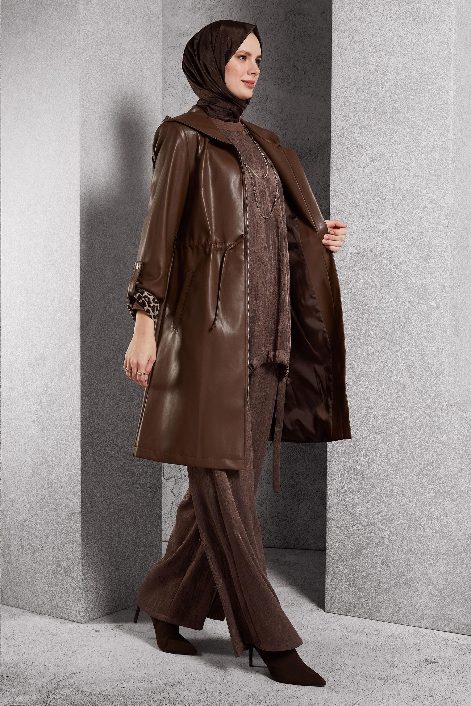 Vêtements hijab BRUN TRENCH-COAT EN SIMILI CUIR 10931