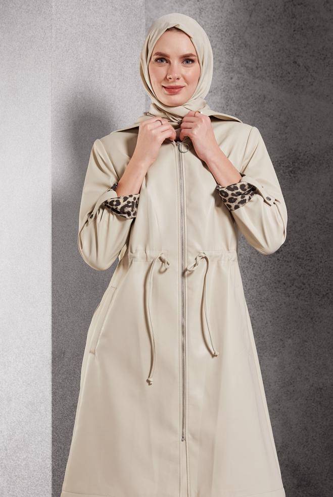 Vêtements hijab BEIGE TRENCH-COAT EN SIMILI CUIR 10931 - ALVİNA