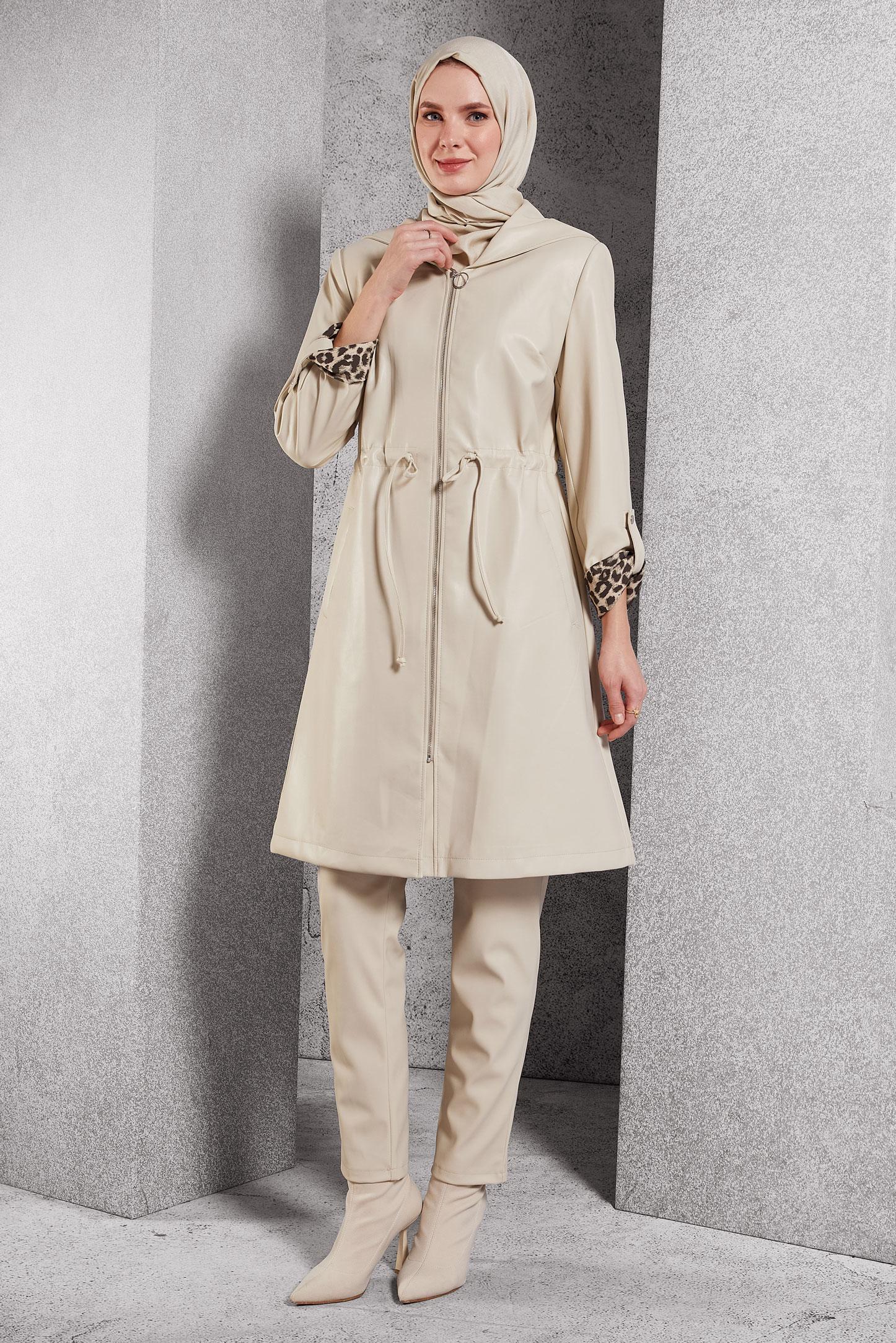 Vêtements hijab BEIGE TRENCH-COAT EN SIMILI CUIR 10931