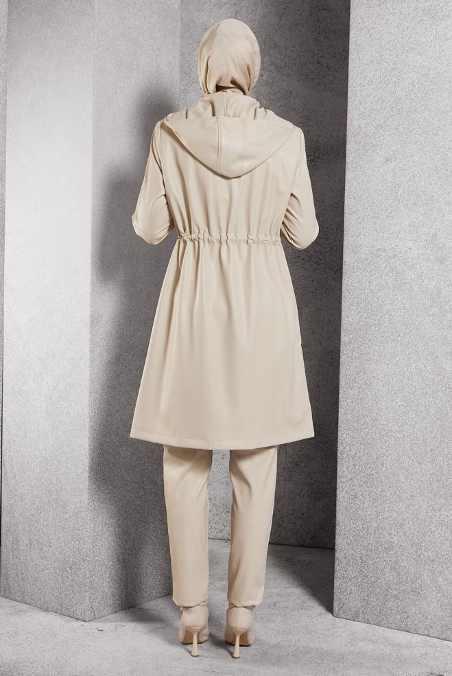 Vêtements hijab BEIGE TRENCH-COAT EN SIMILI CUIR 10931 - ALVİNA