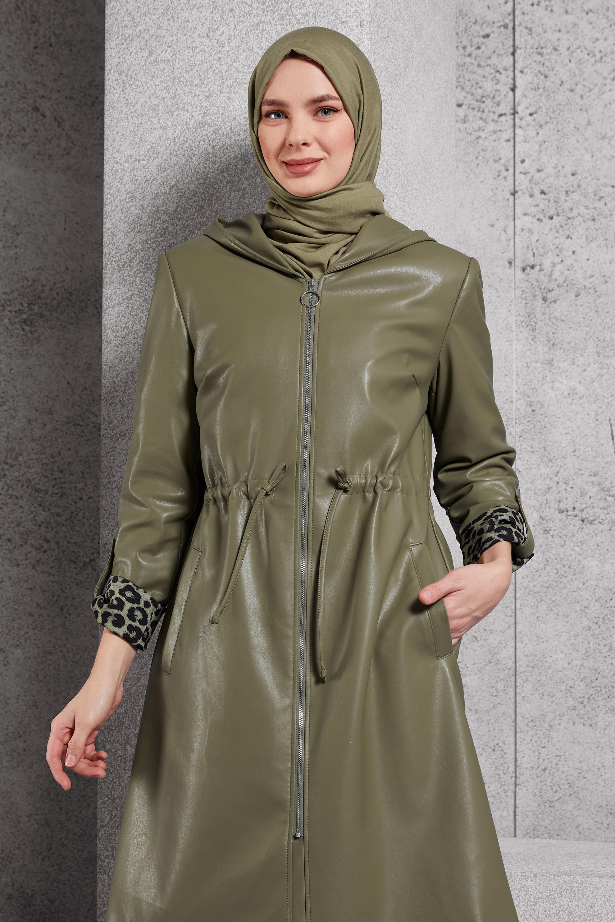 Vêtements hijab KAKI TRENCH-COAT EN SIMILI CUIR 10931