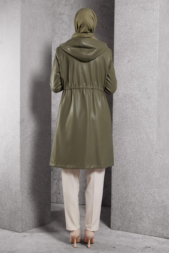 Vêtements hijab KAKI TRENCH-COAT EN SIMILI CUIR 10931 - ALVİNA