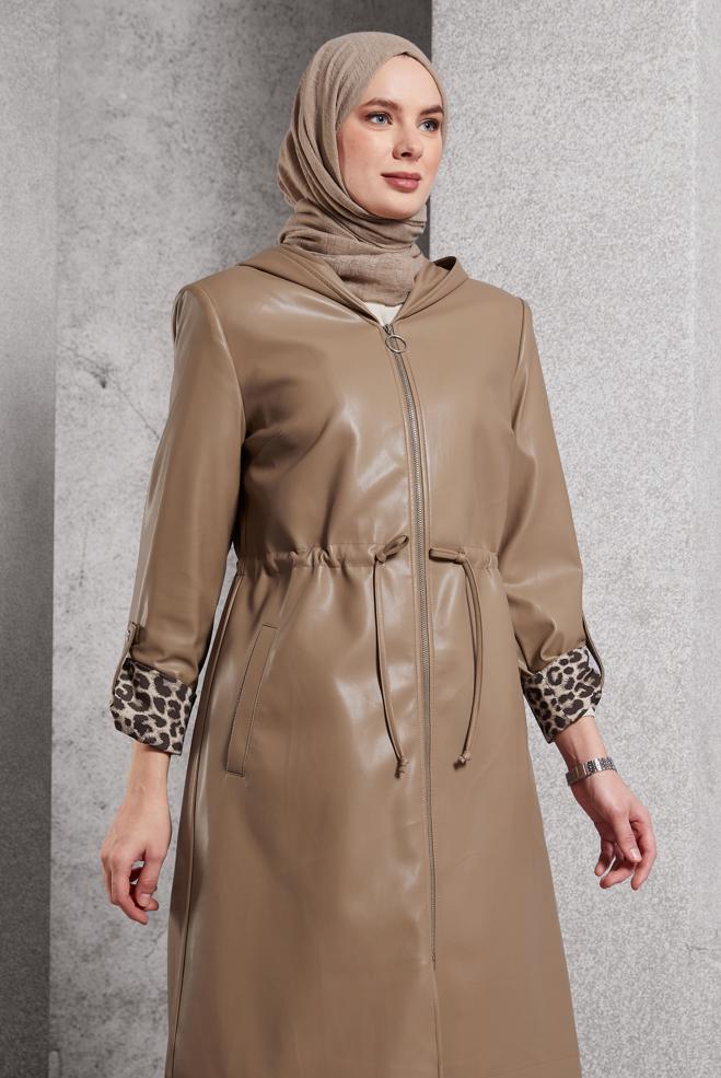 Vêtements hijab BEIGE TRENCH-COAT EN SIMILI CUIR 10931 - ALVİNA