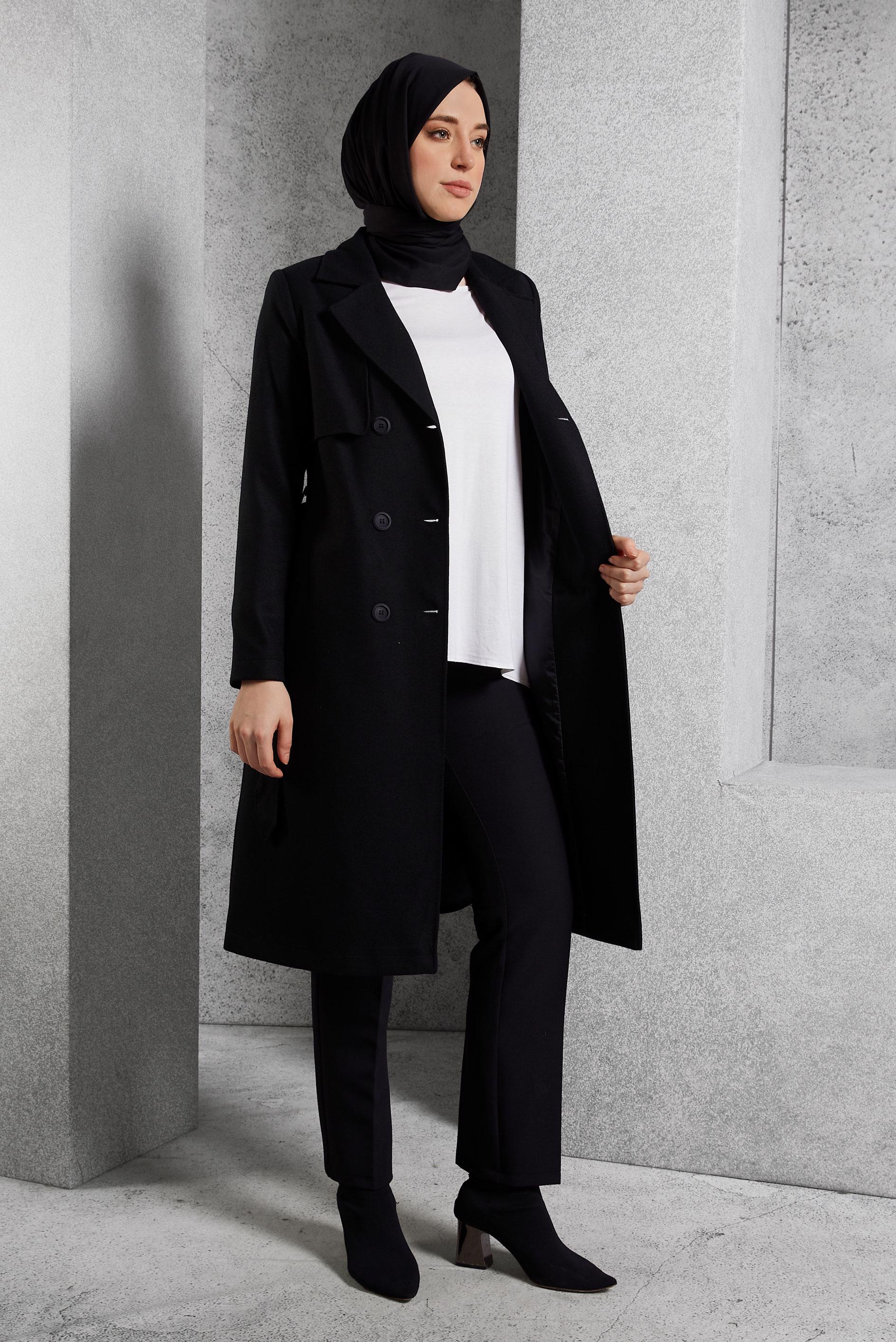 Vêtements hijab NOIR TRENCH-COAT CEINTURÉ 10932
