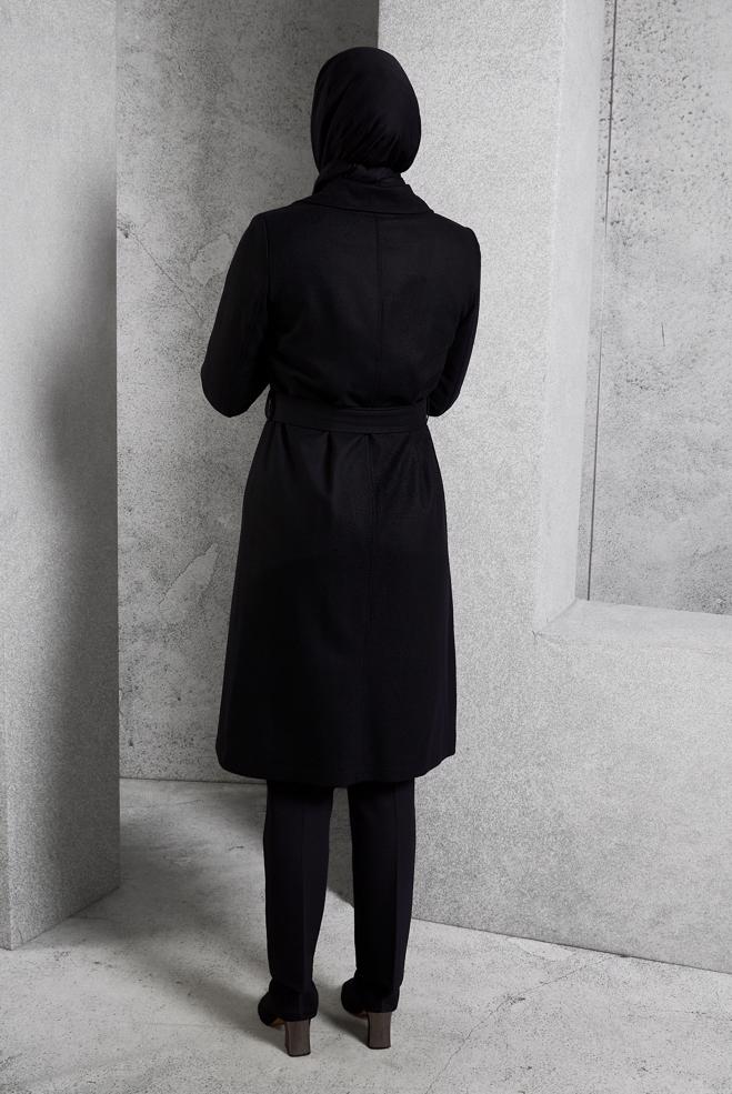Vêtements hijab NOIR TRENCH-COAT CEINTURÉ 10932 - ALVİNA