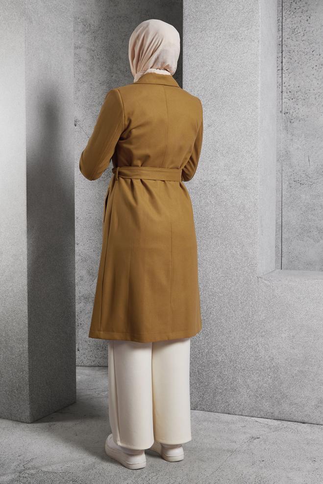 Vêtements hijab JAUNE TRENCH-COAT CEINTURÉ 10932 - ALVİNA