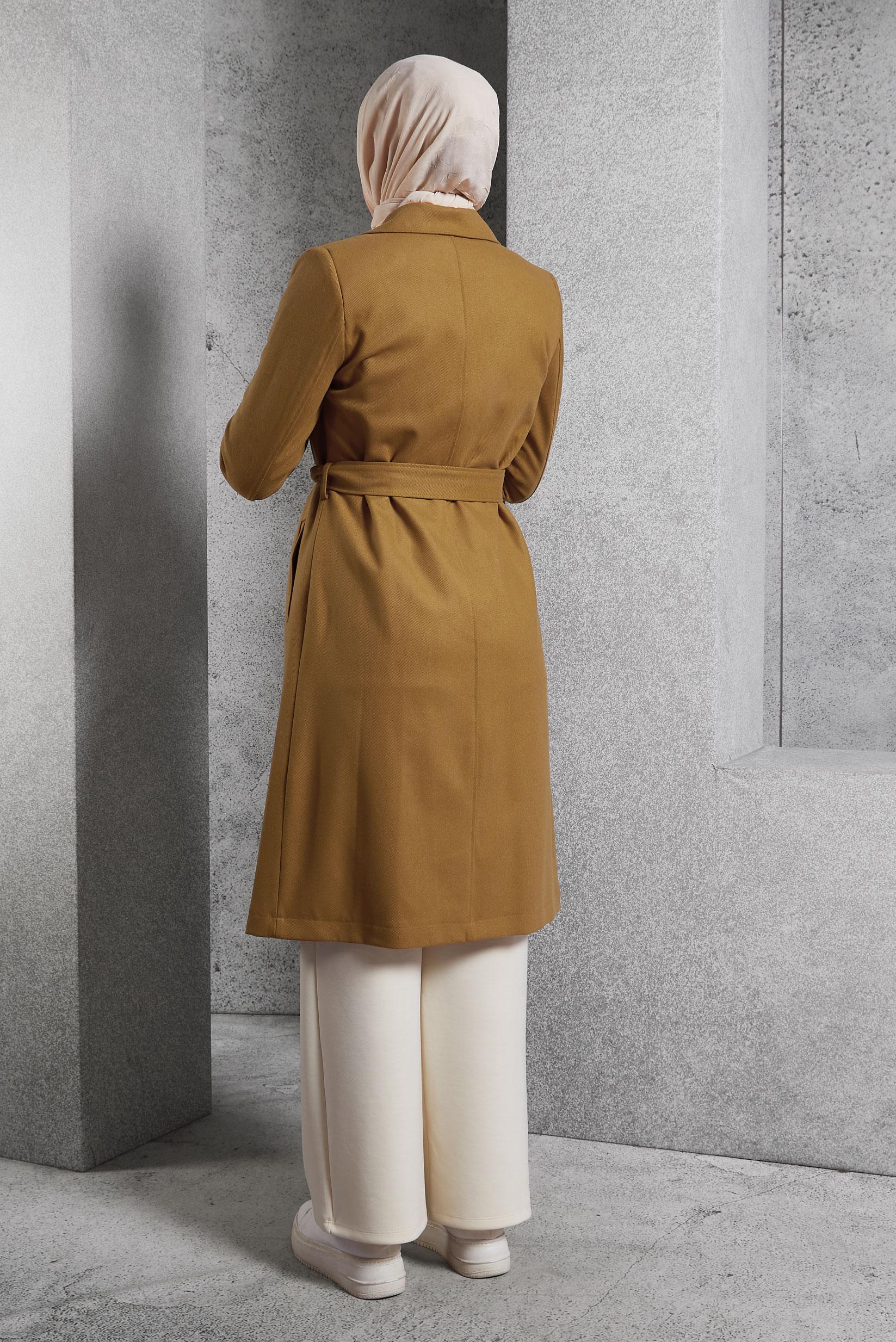 Vêtements hijab JAUNE TRENCH-COAT CEINTURÉ 10932