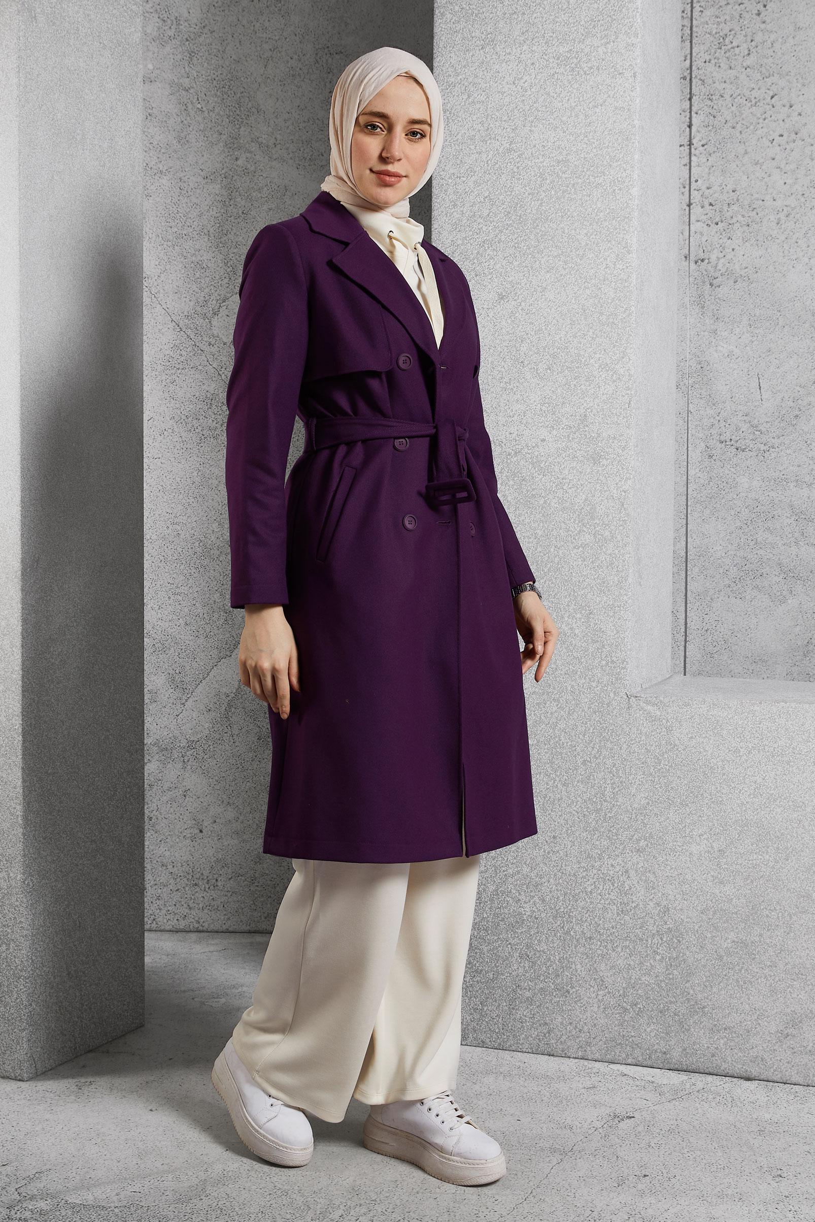 Vêtements hijab POURPRE TRENCH-COAT CEINTURÉ 10932