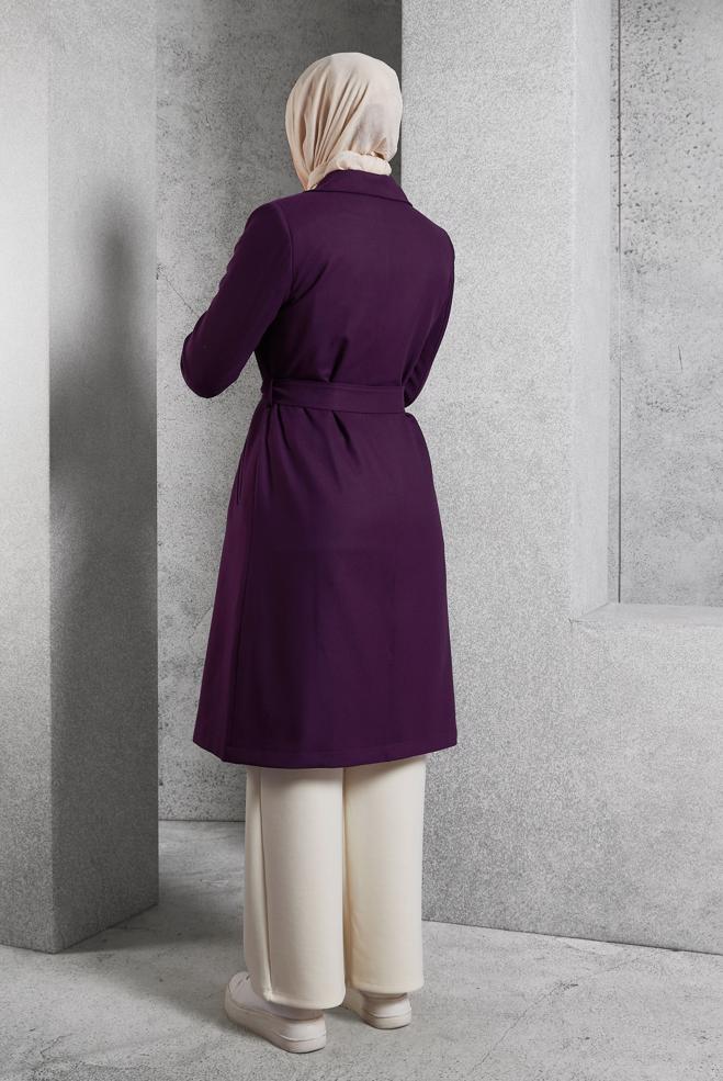 Vêtements hijab POURPRE TRENCH-COAT CEINTURÉ 10932 - ALVİNA