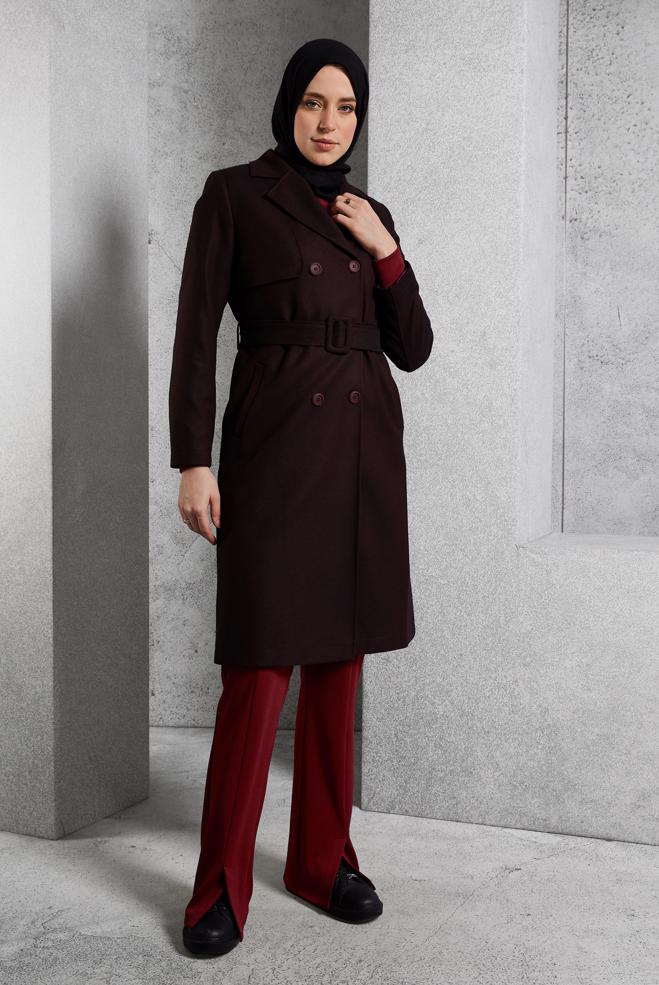 Vêtements hijab NOIR TRENCH-COAT CEINTURÉ 10932 - ALVİNA