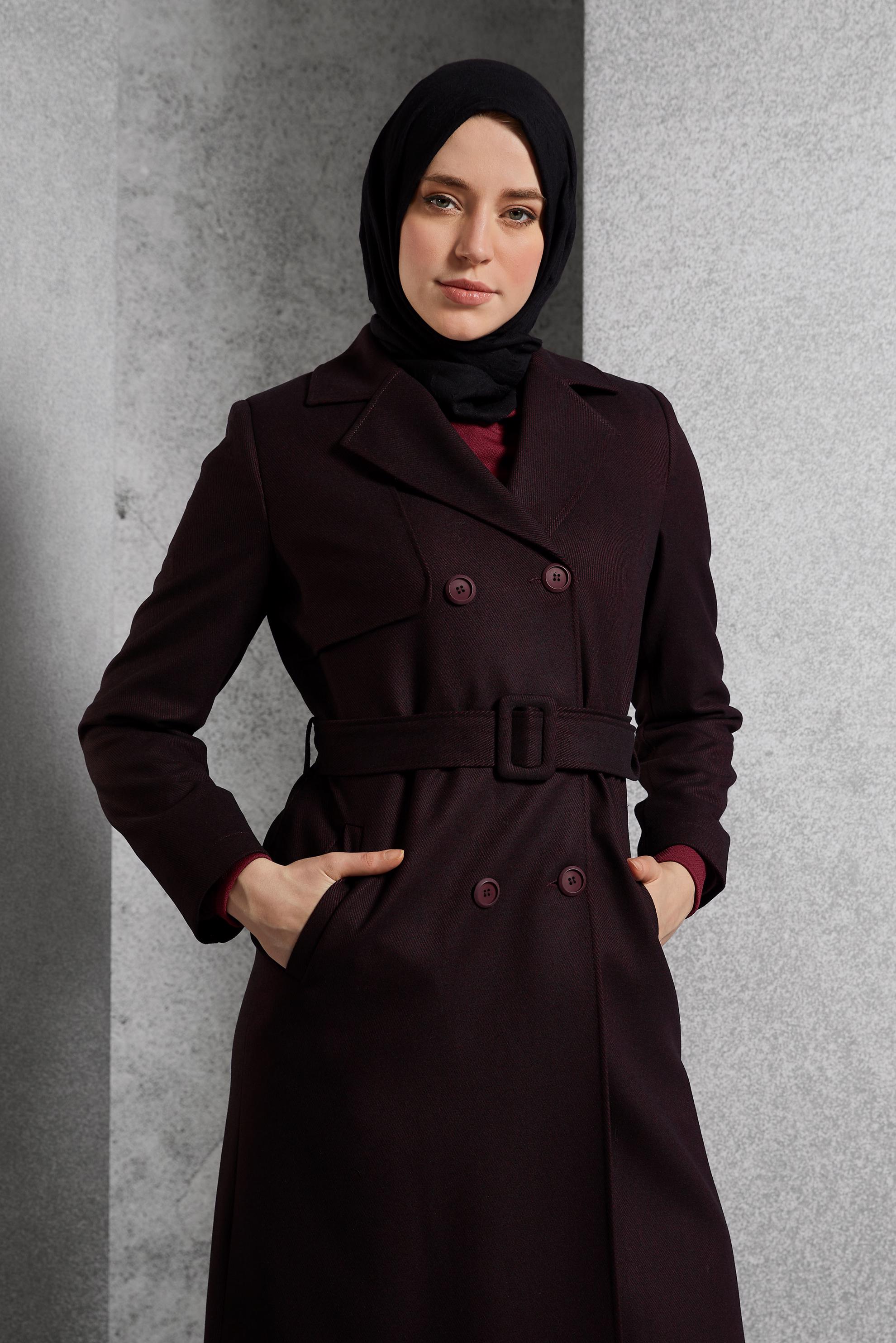 Vêtements hijab NOIR TRENCH-COAT CEINTURÉ 10932